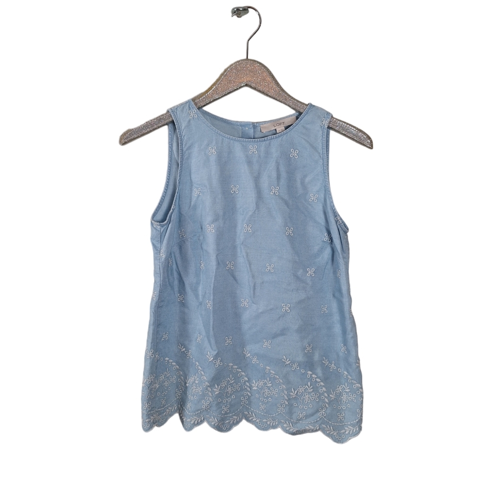 Loft Embroidered Scallop Hem Button Up Tank
